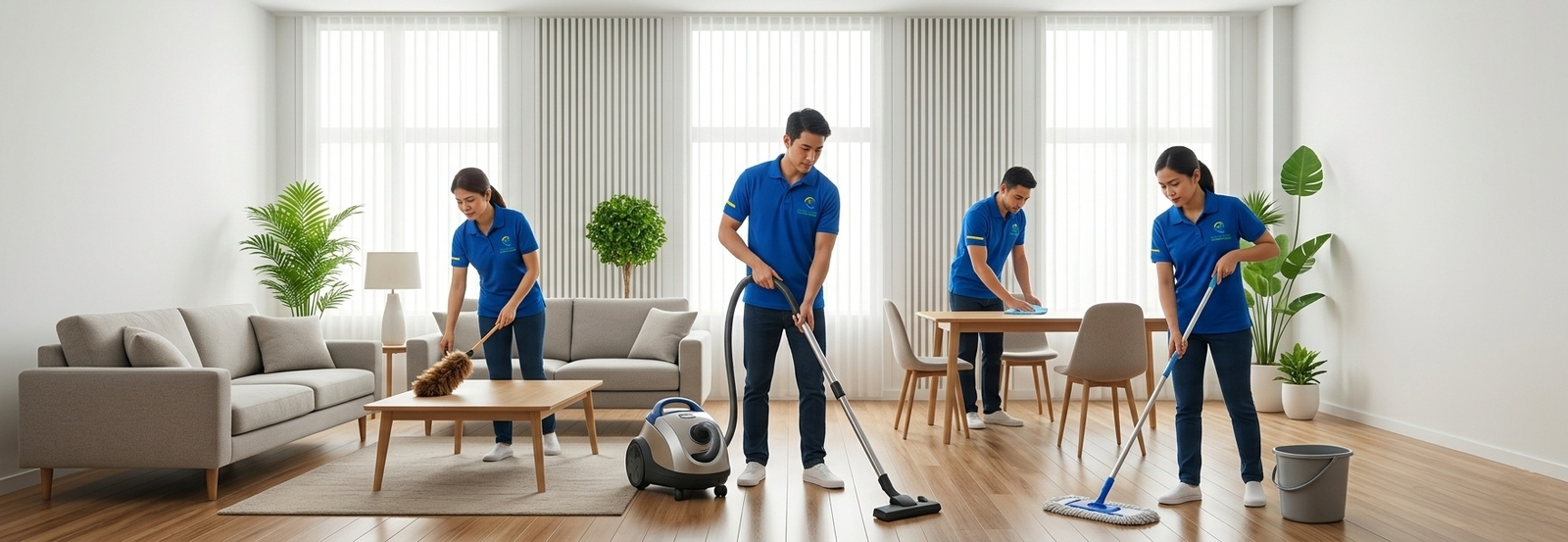 Cleaning professionals at work